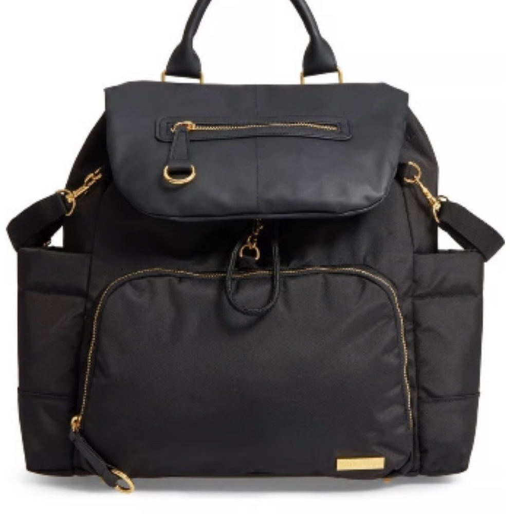 Black Backpack with Gold Accents
